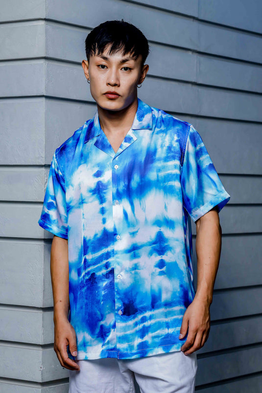 Blue Tie & Dye Shirt Satin Shirt