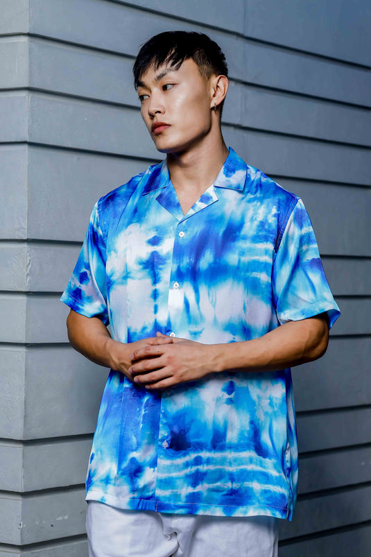 Blue Tie & Dye Shirt Satin Shirt