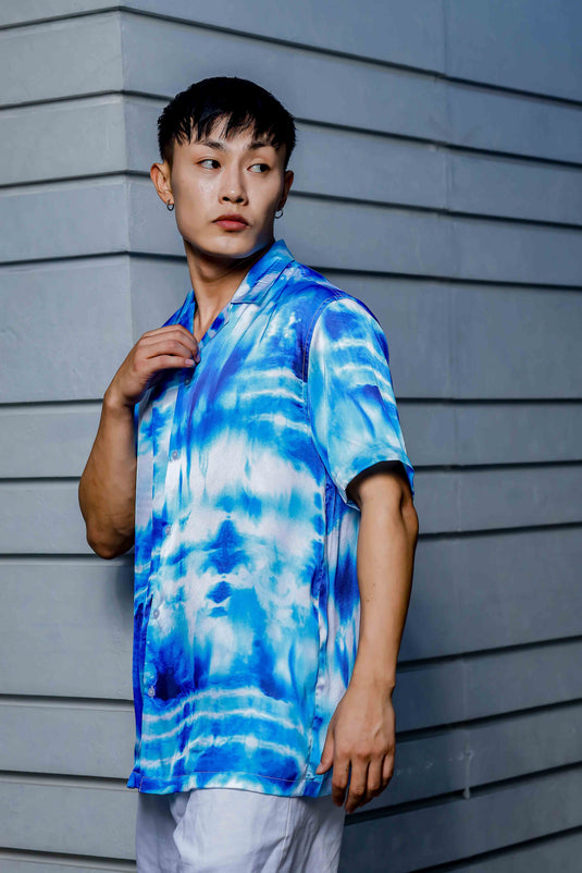 Blue Tie & Dye Shirt Satin Shirt