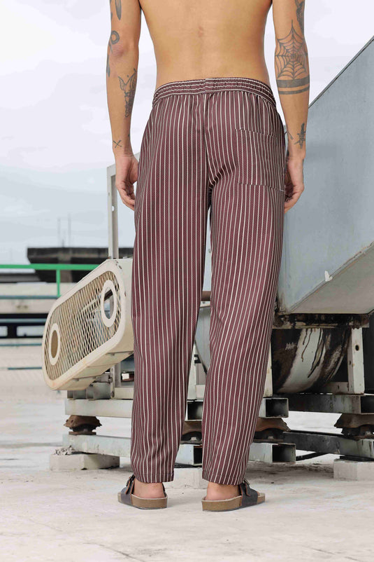 Brown Striped Textured Relaxed Fit All Day Pants