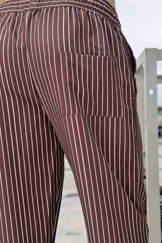 Brown Striped Textured Relaxed Fit All Day Pants