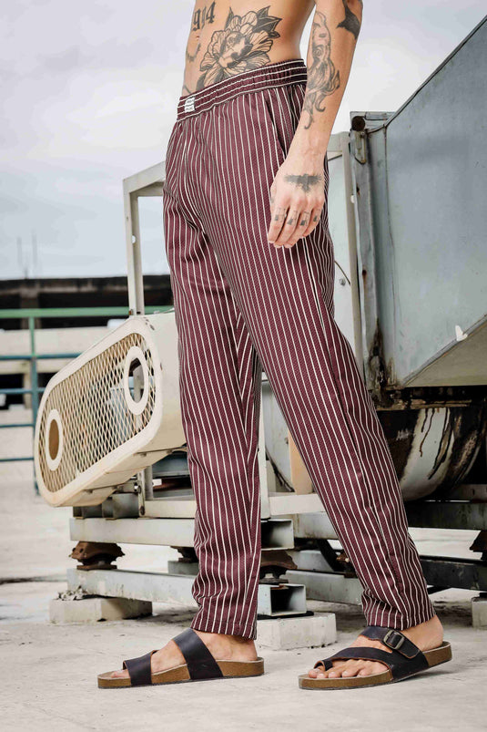 Brown Striped Textured Relaxed Fit All Day Pants