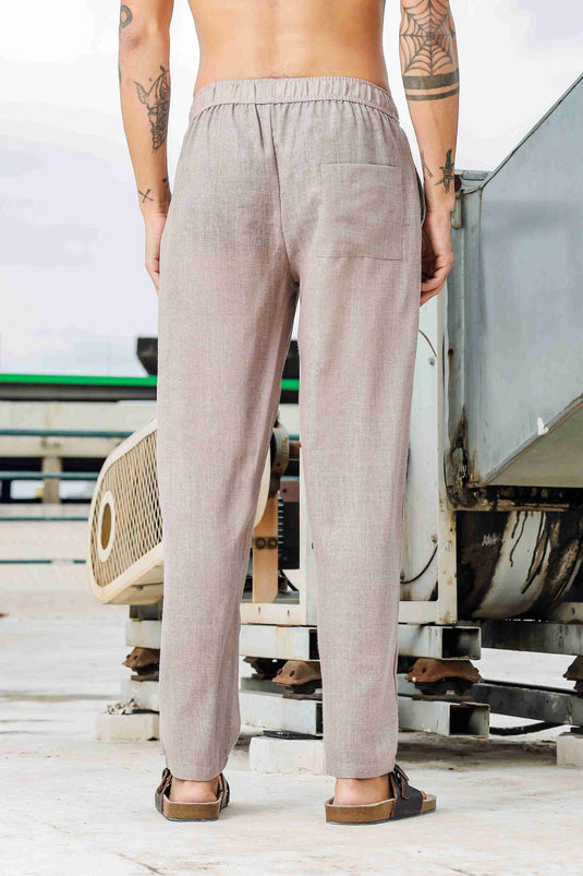 Linen Embroidered Beige All Day Pants