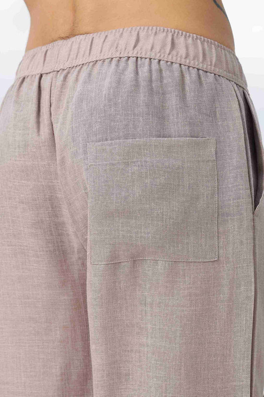 Linen Embroidered Beige All Day Pants