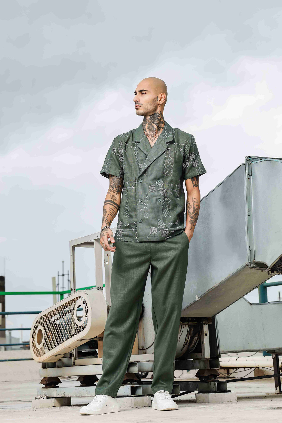 Olive Linen Blend Solid Relaxed Fit All Day Pants