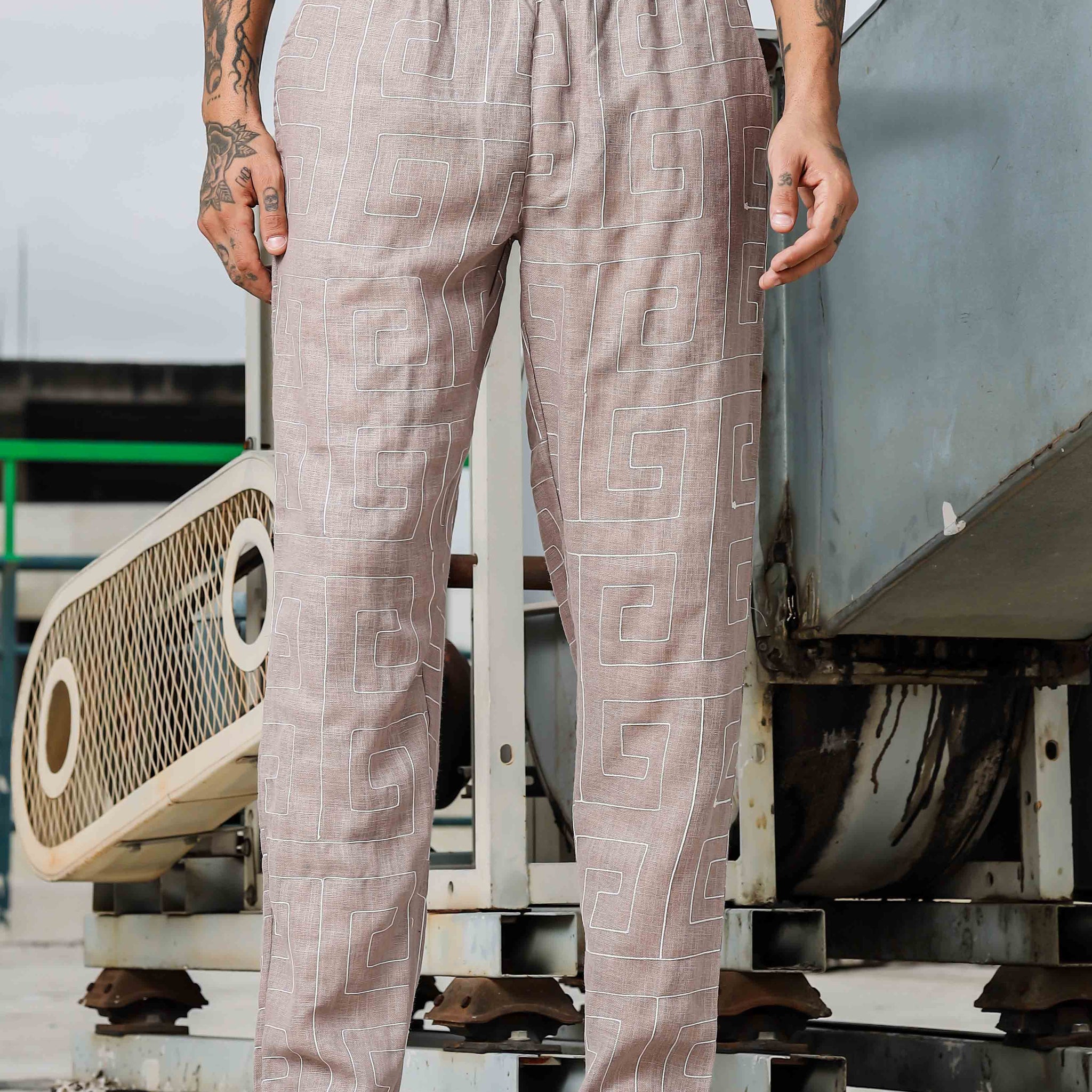 Beige Linen Blend Embroidered Relaxed Fit All Day Pants