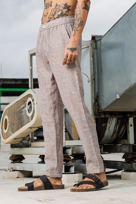 Linen Embroidered Beige All Day Pants