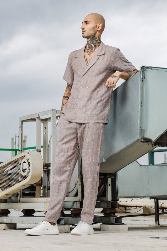 Linen Embroidered Beige All Day Pants