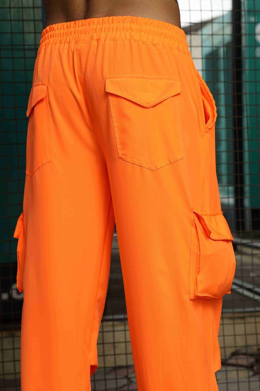 Unisex Baggy Fit  Orange Parachute Cargo Trousers