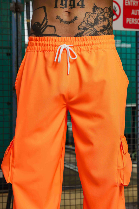 Unisex Baggy Fit  Orange Parachute Cargo Trousers