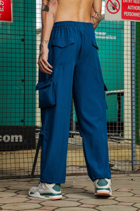 Unisex Baggy Fit  Blue Parachute Cargo Trousers