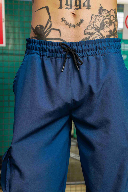 Unisex Baggy Fit  Blue Parachute Cargo Trousers