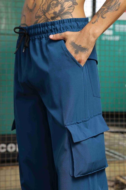 Unisex Baggy Fit  Blue Parachute Cargo Trousers