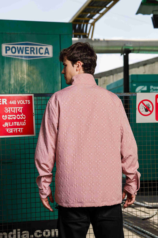 Oversized Pink Jacquard Textured Shirt Shacket