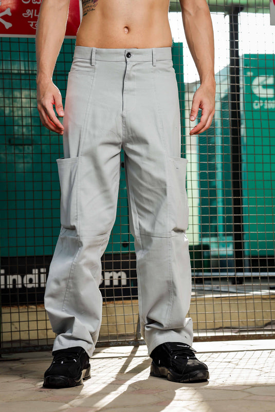 Unisex Oversized fit Grey Baggy Cargo Trousers