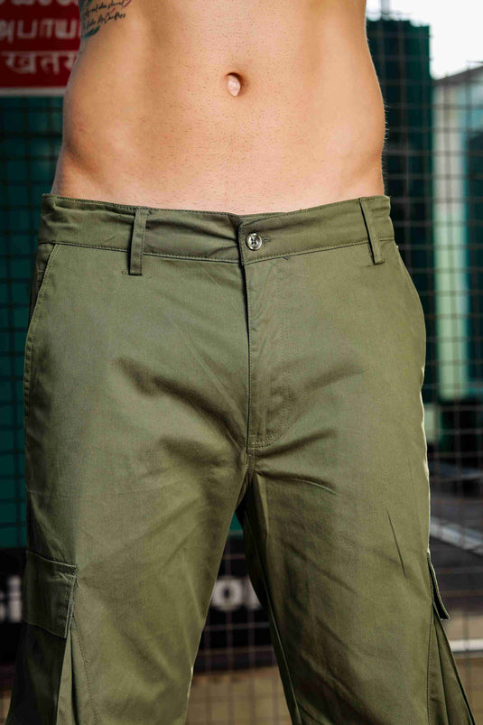 Unisex Baggy fit Olive Green Cargo Trousers