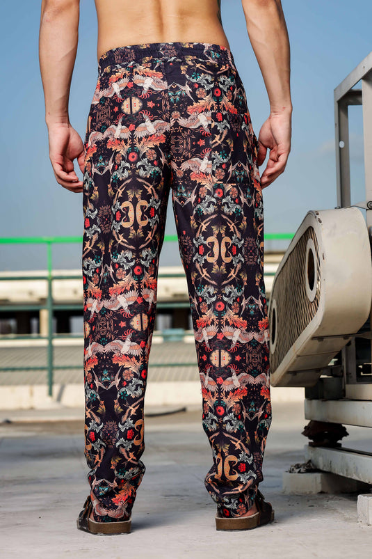 Black Abstract Printed Relaxed Fit All Day Pants