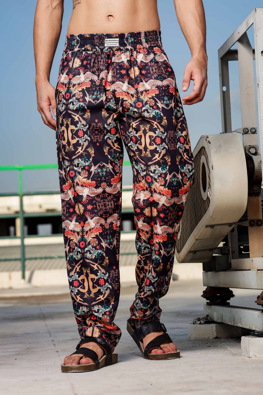 Black Abstract Printed Relaxed Fit All Day Pants