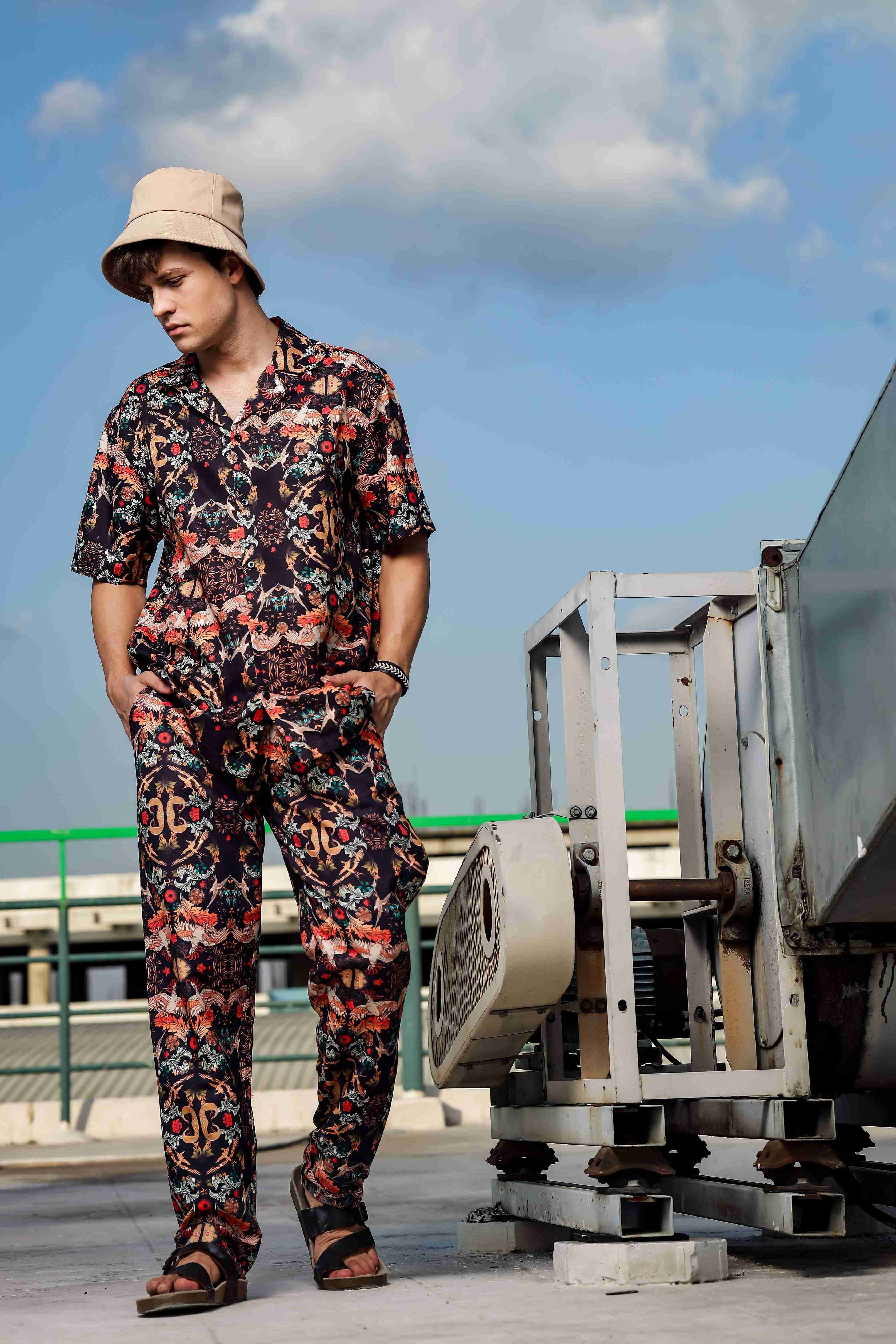 Black Abstract Printed Relaxed Fit All Day Pants