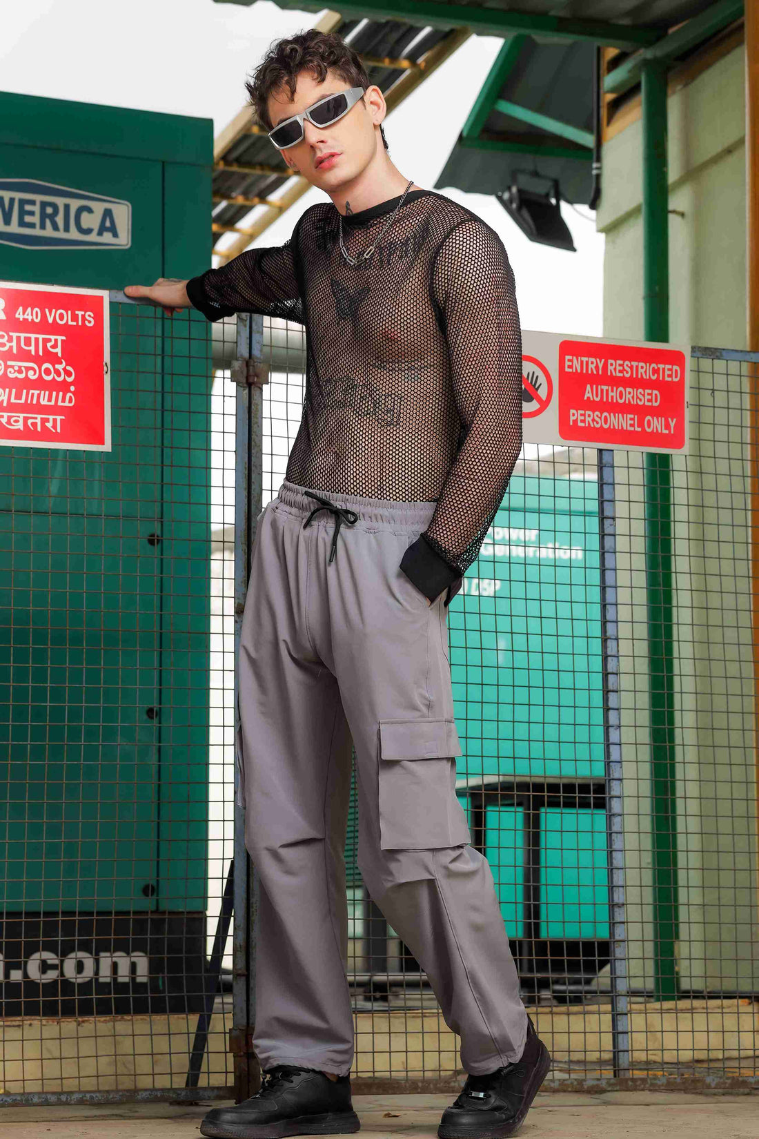 Unisex Baggy Fit  Grey Parachute Cargo Trousers
