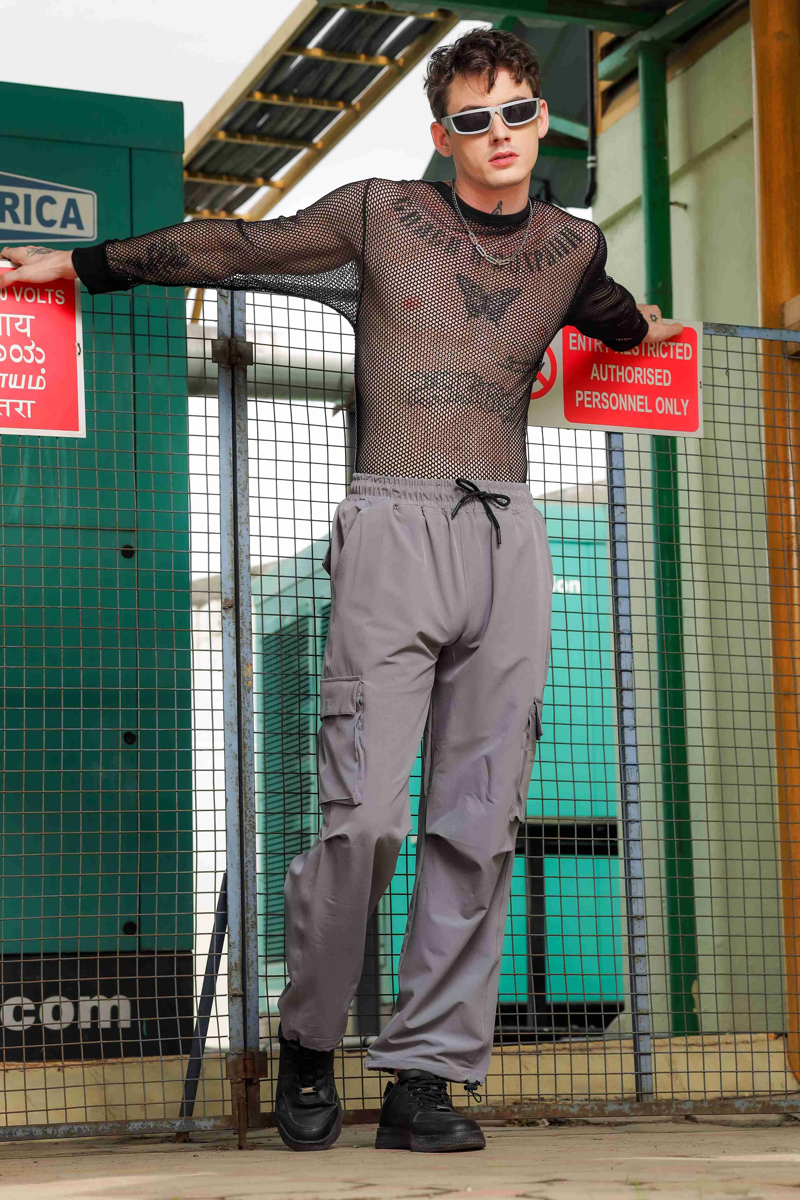 Baggy Fit Grey Parachute Cargo Trousers