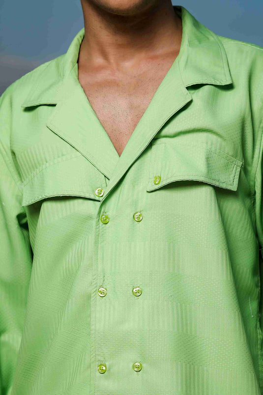 Lime Green Textured Korean Shacket Shirt