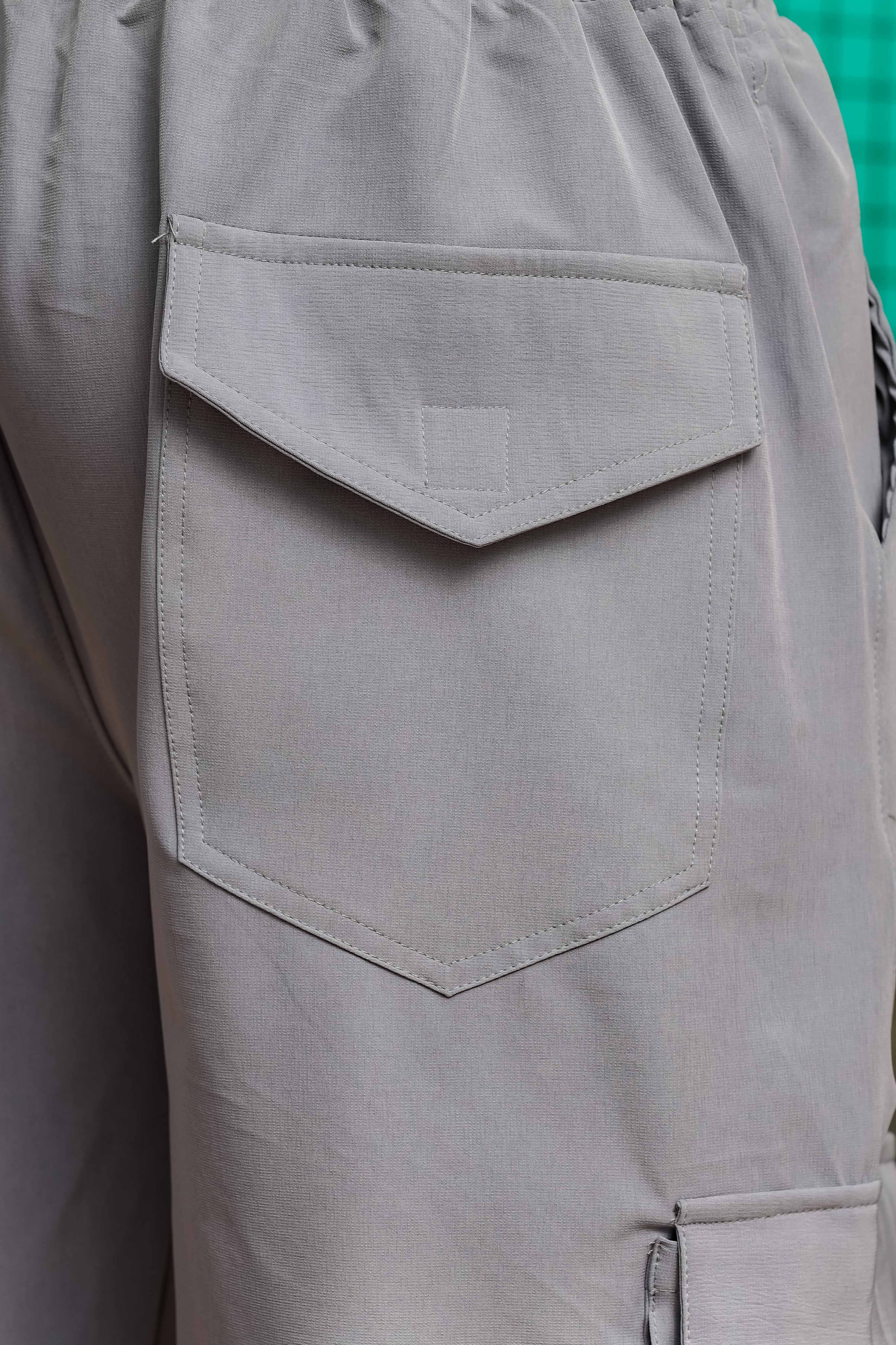 Baggy Fit Grey Parachute Cargo Trousers