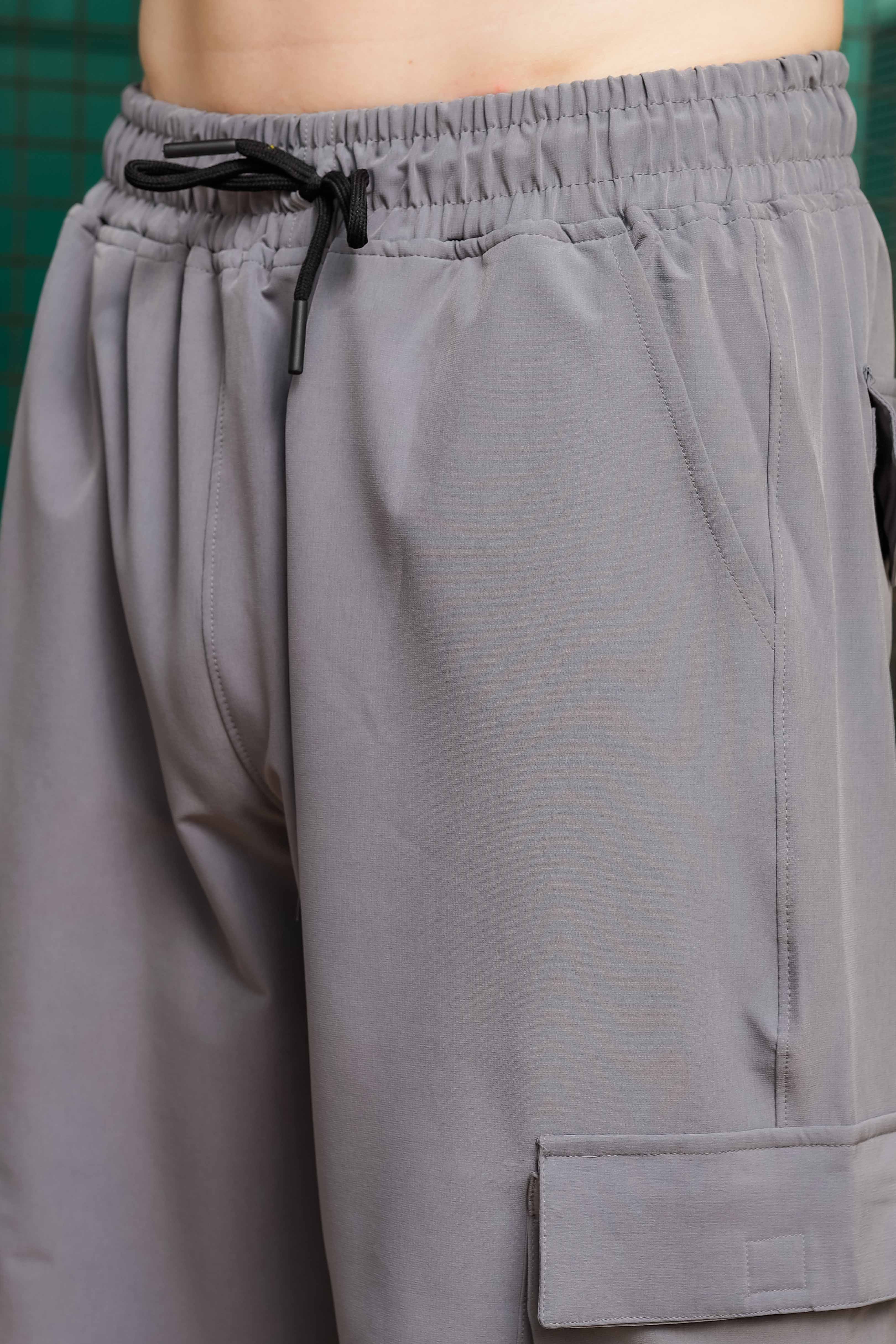 Baggy Fit Grey Parachute Cargo Trousers