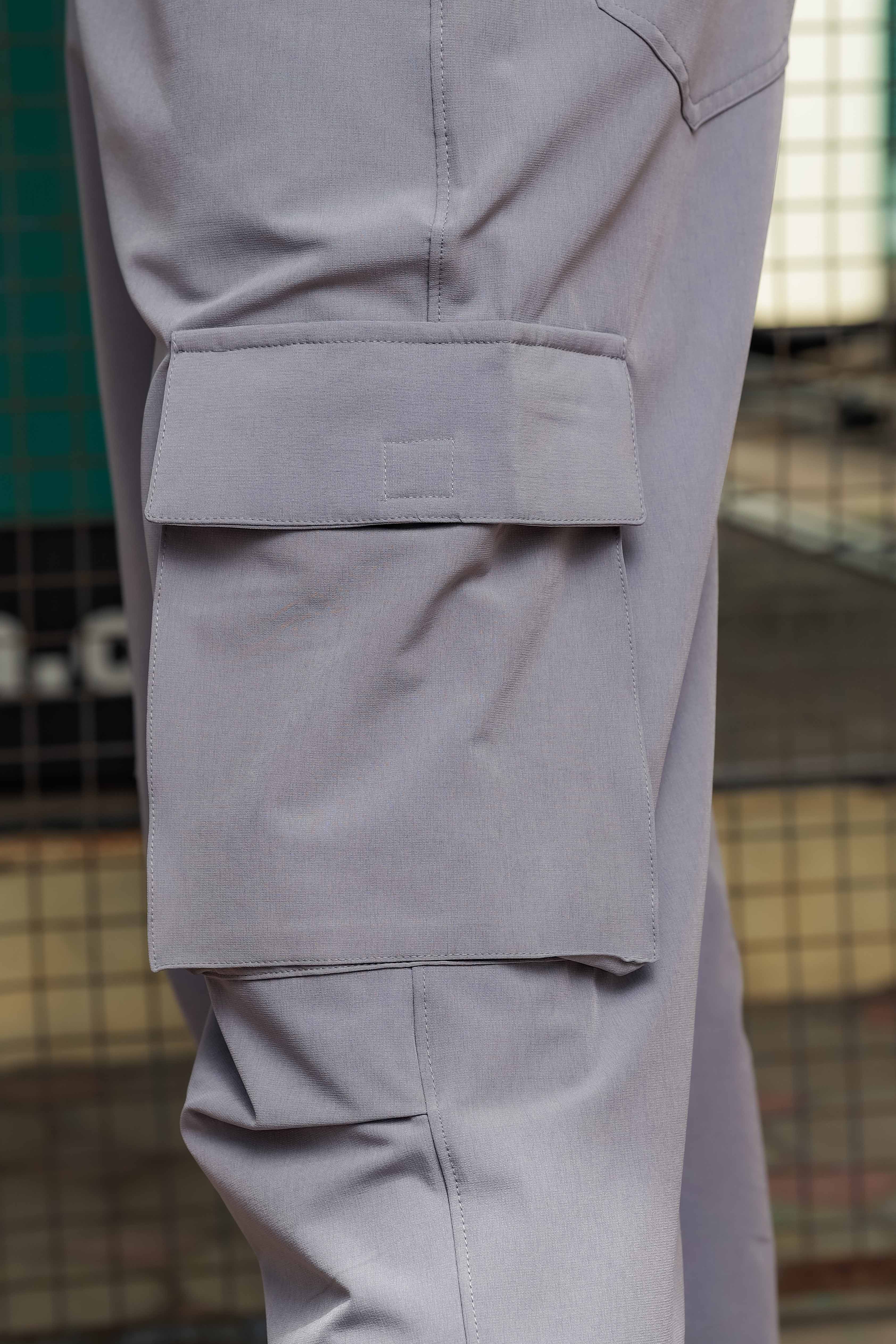 Baggy Fit Grey Parachute Cargo Trousers