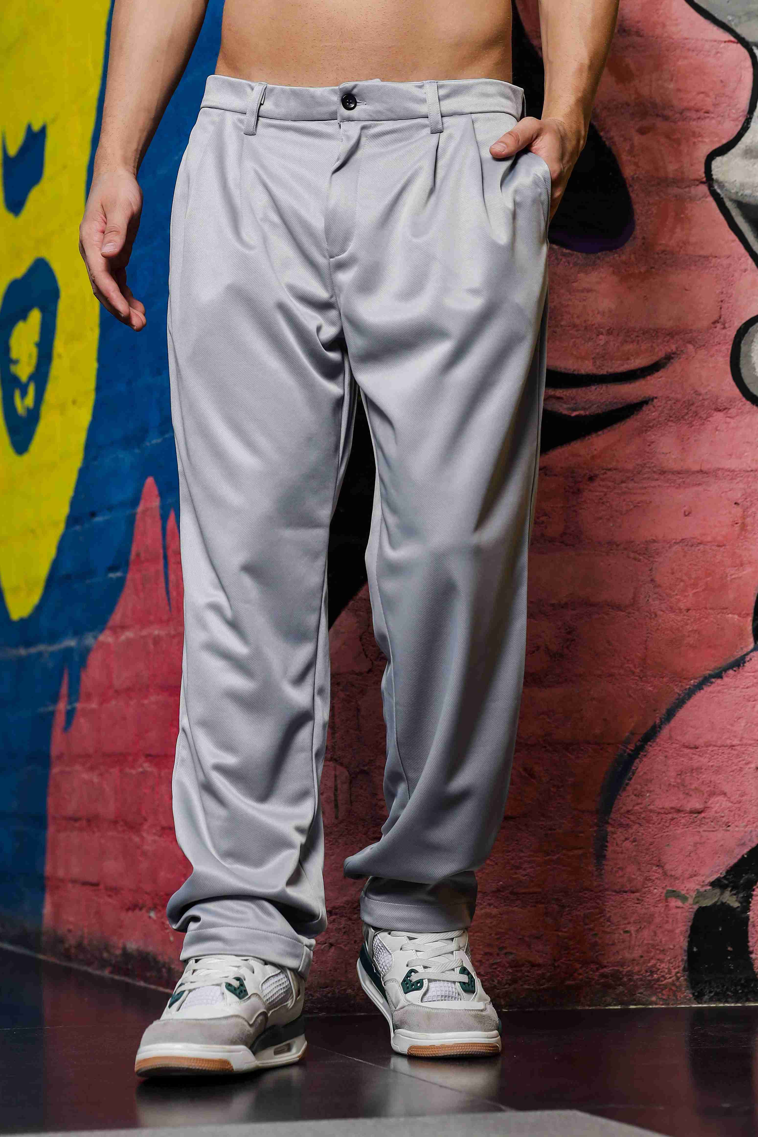 Grey Baggy fit Double Pleated Korean Trousers – House of Koala