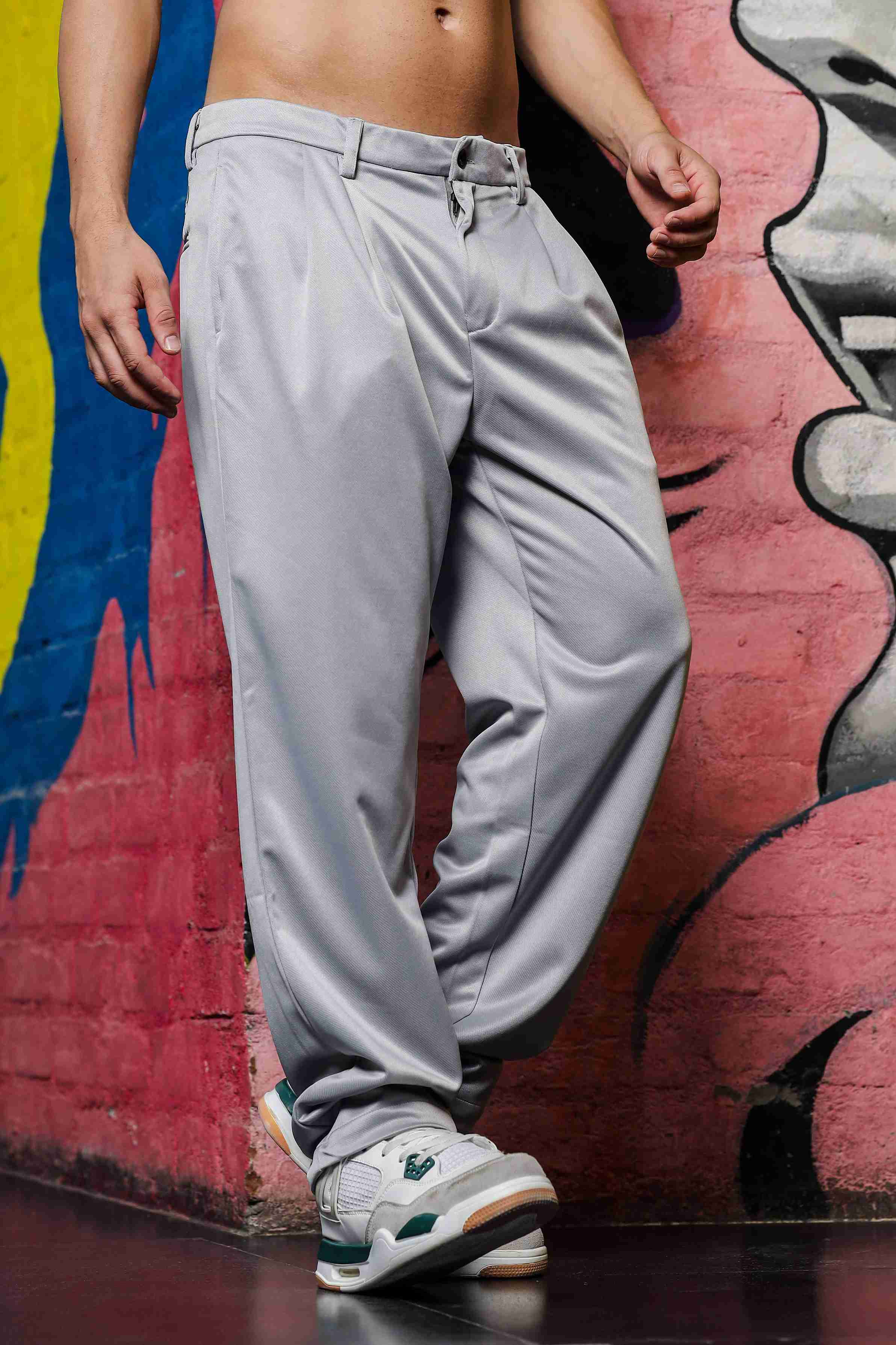 Grey Baggy fit Double Pleated Korean Trousers – House of Koala