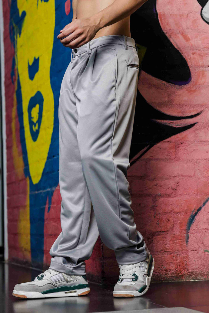 Grey Baggy fit Double Pleated Korean Trousers