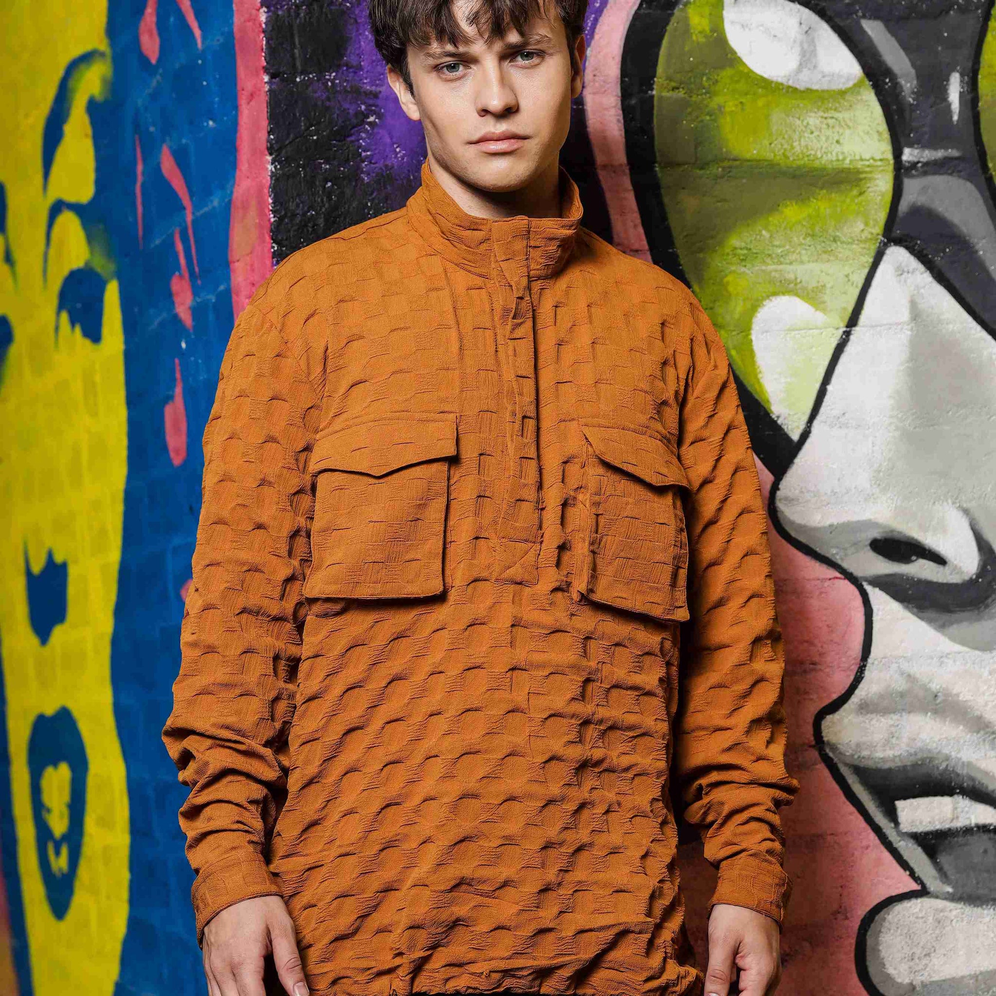 Mustard Oversized Textured Shirt Shacket