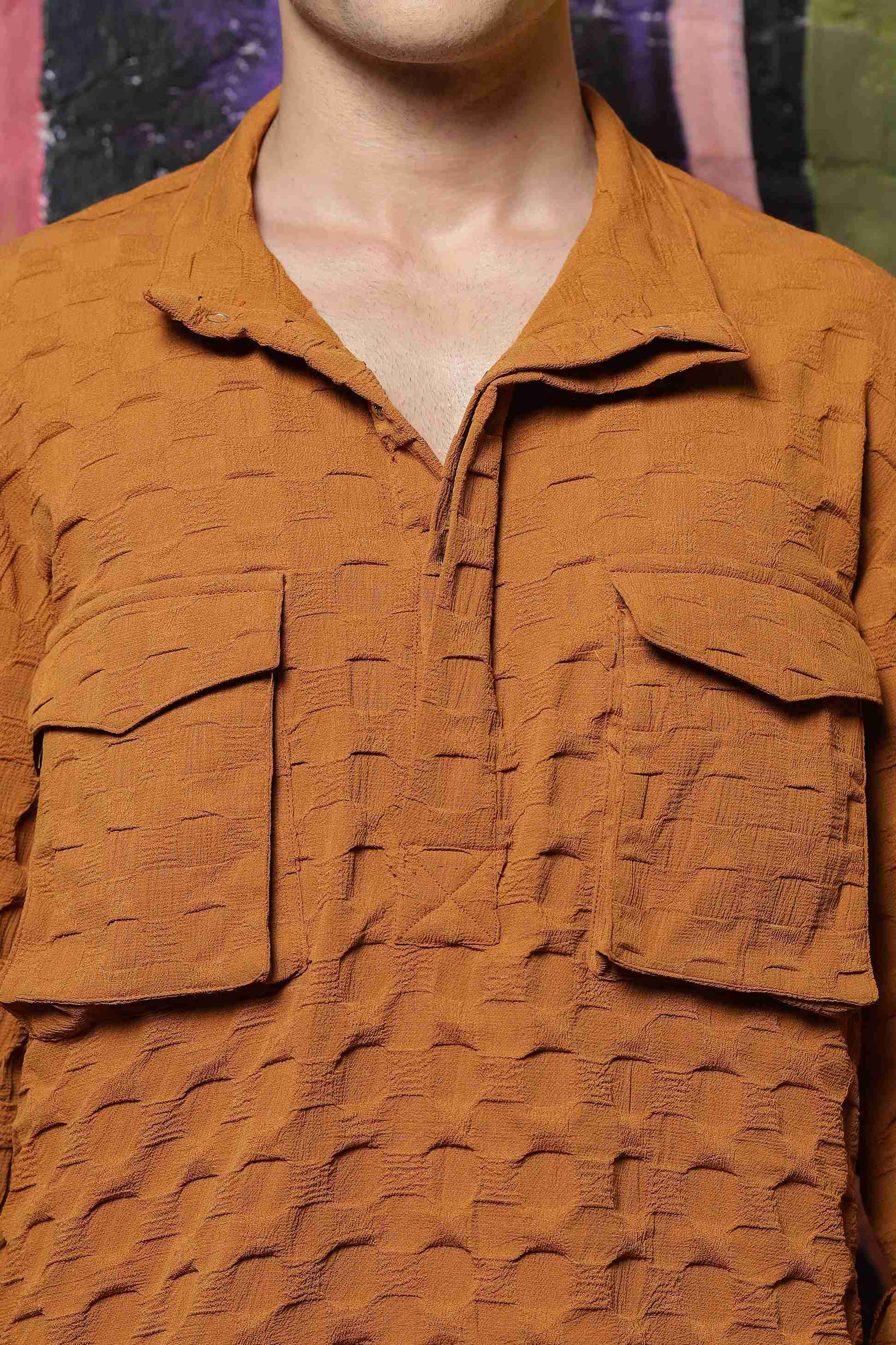 Mustard Oversized Textured Shirt Shacket