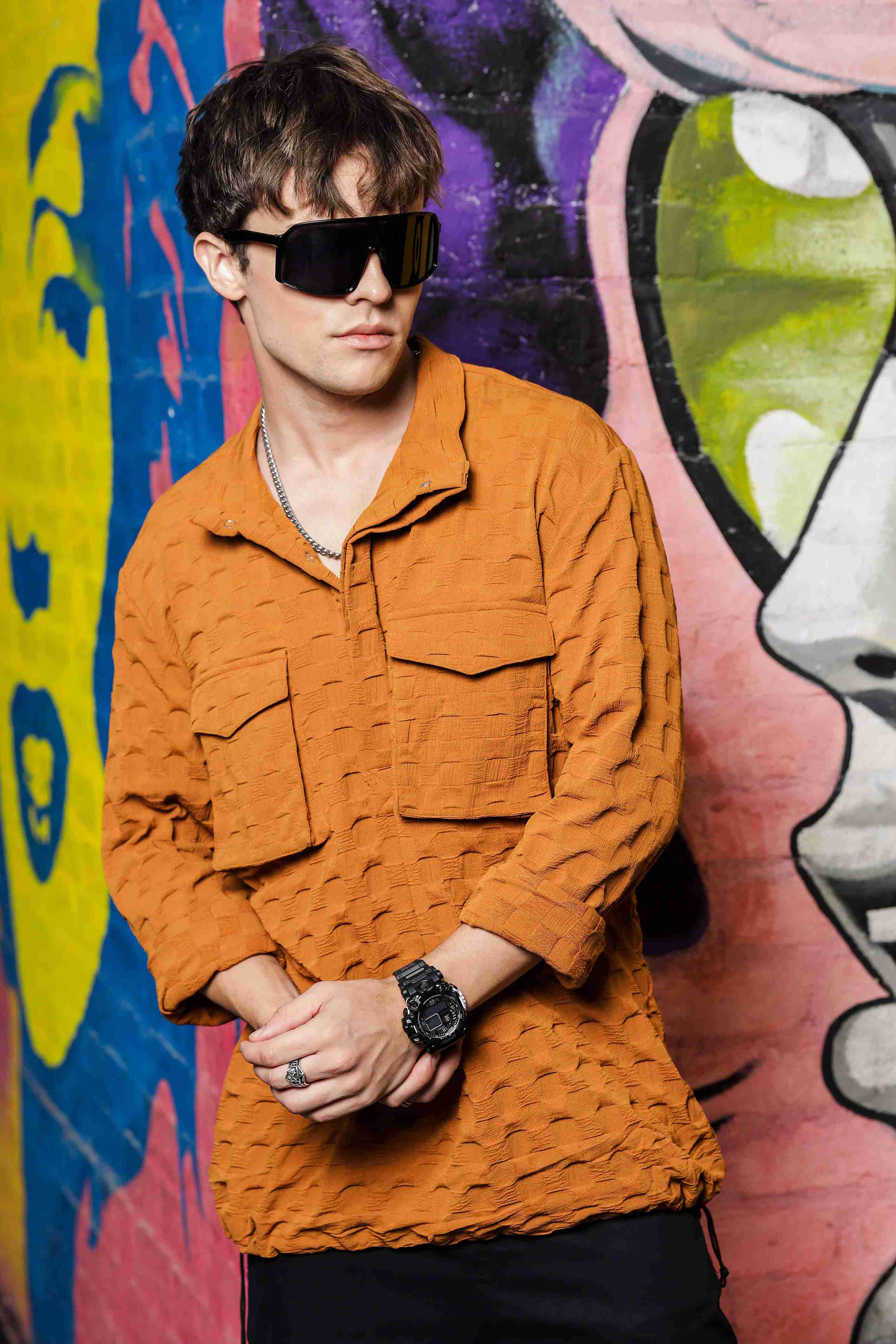 Mustard Oversized Textured Shirt Shacket