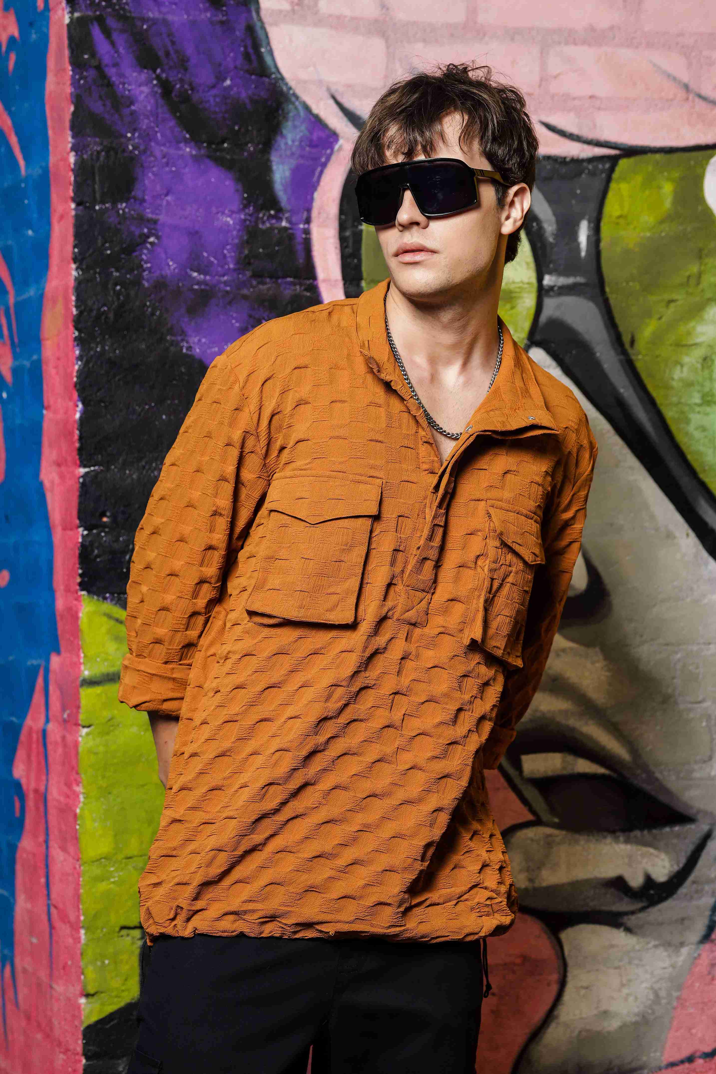 Mustard Oversized Textured Shirt Shacket