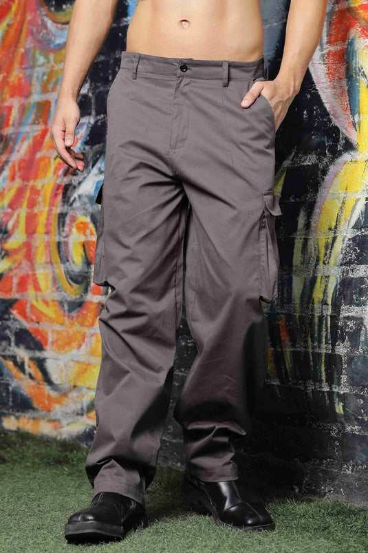 Unisex Baggy fit Grey Cargo Trousers