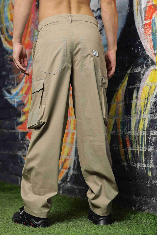 Unisex Baggy fit Beige Cargo Trousers