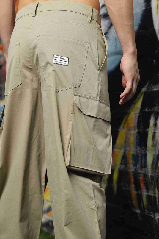 Unisex Baggy fit Beige Cargo Trousers