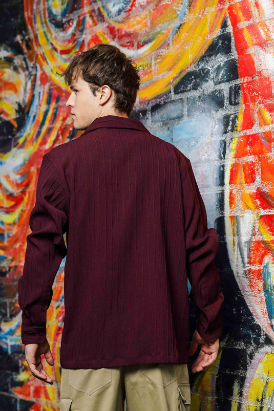 Maroon Knit Textured Korean Shacket Shirt