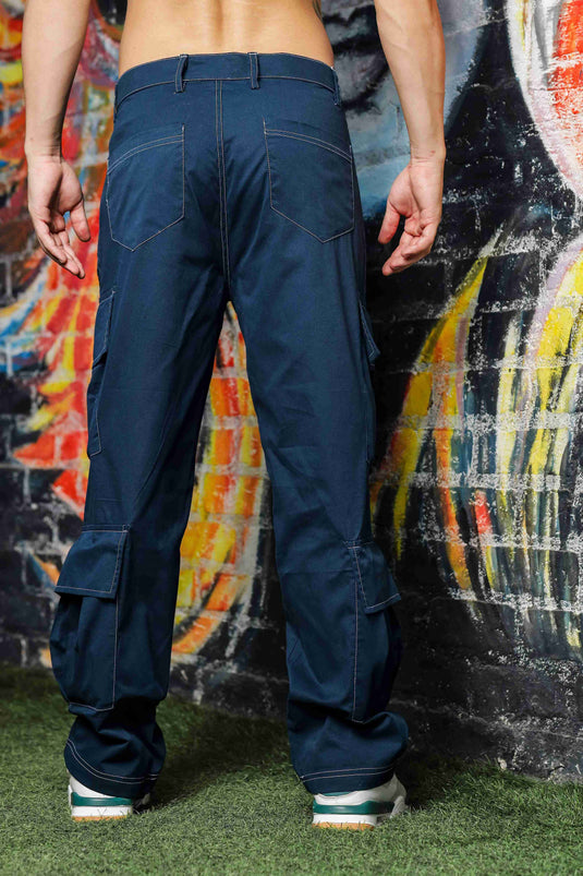 Unisex Relaxed fit Navy Baggy Cargo Trousers