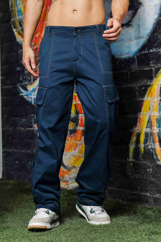 Unisex Relaxed fit Navy Baggy Cargo Trousers