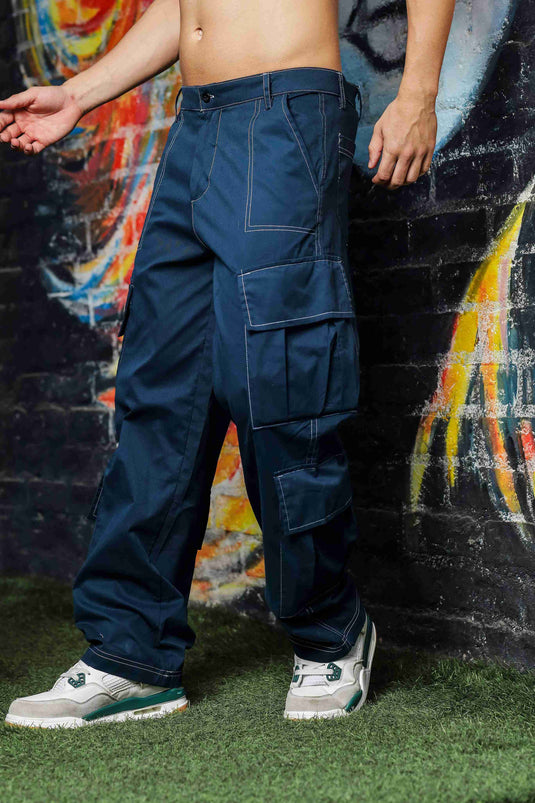 Unisex Relaxed fit Navy Baggy Cargo Trousers