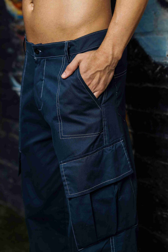 Unisex Relaxed fit Navy Baggy Cargo Trousers