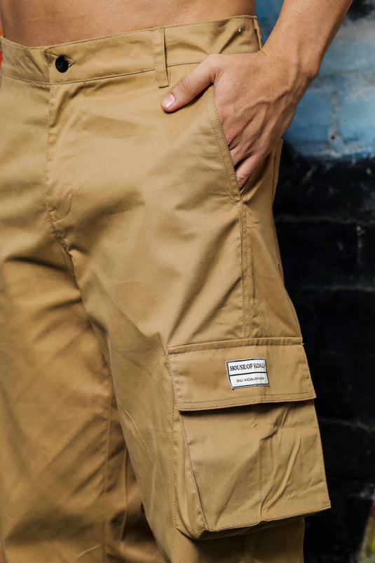 Unisex Baggy Fit Khaki 8-Pocket Cargo Trousers