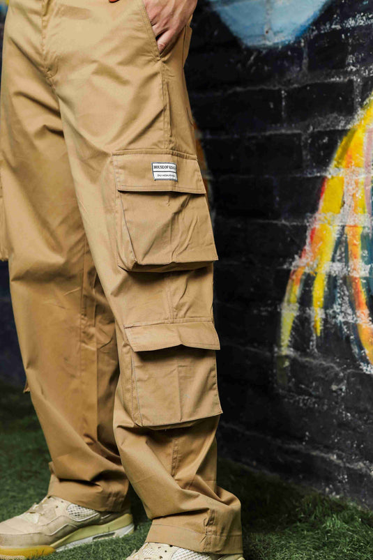 Unisex Baggy Fit Khaki 8-Pocket Cargo Trousers