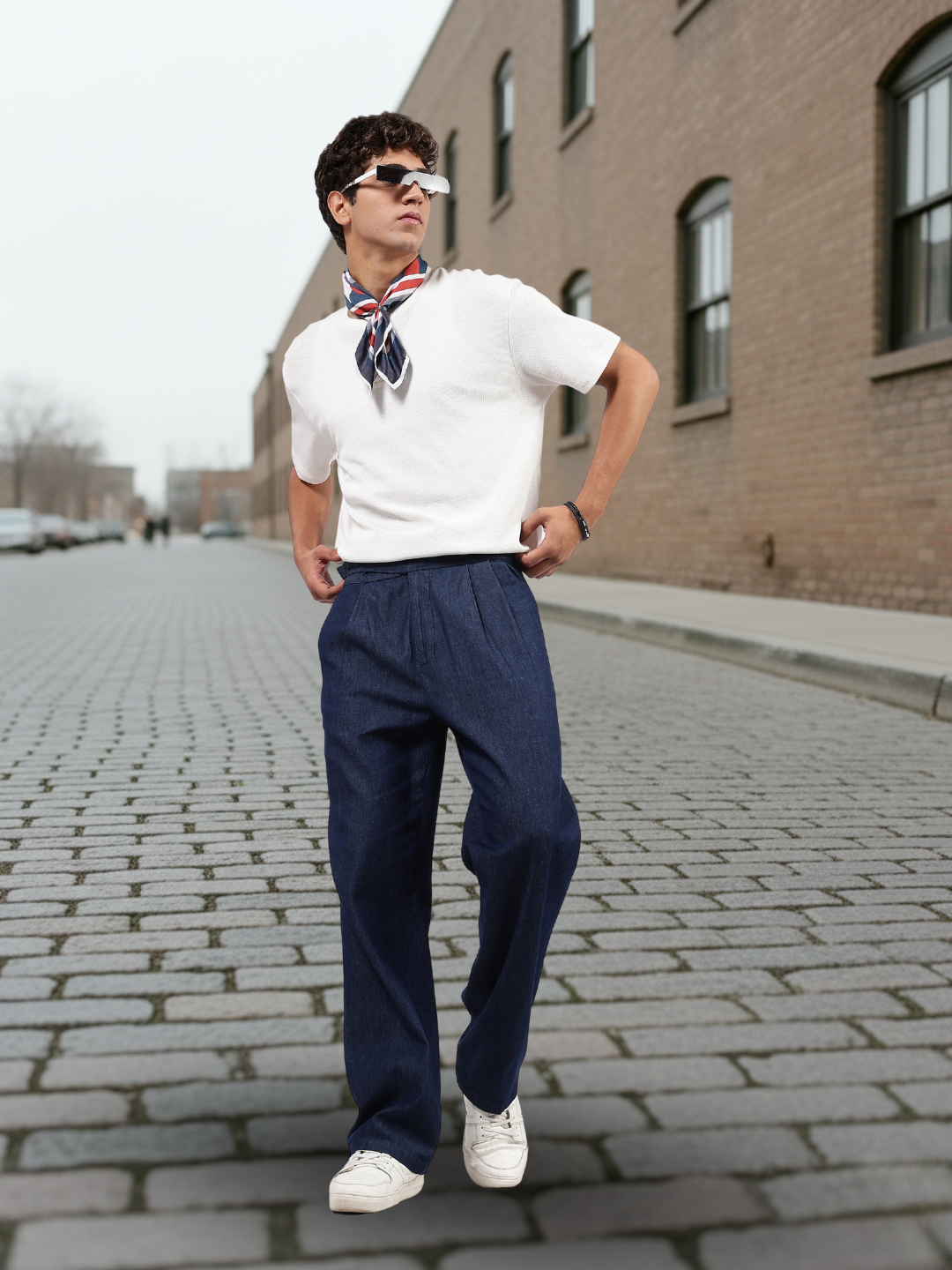 Navy Blue Premium Denim Gurkha Trousers with Double Pleated Front