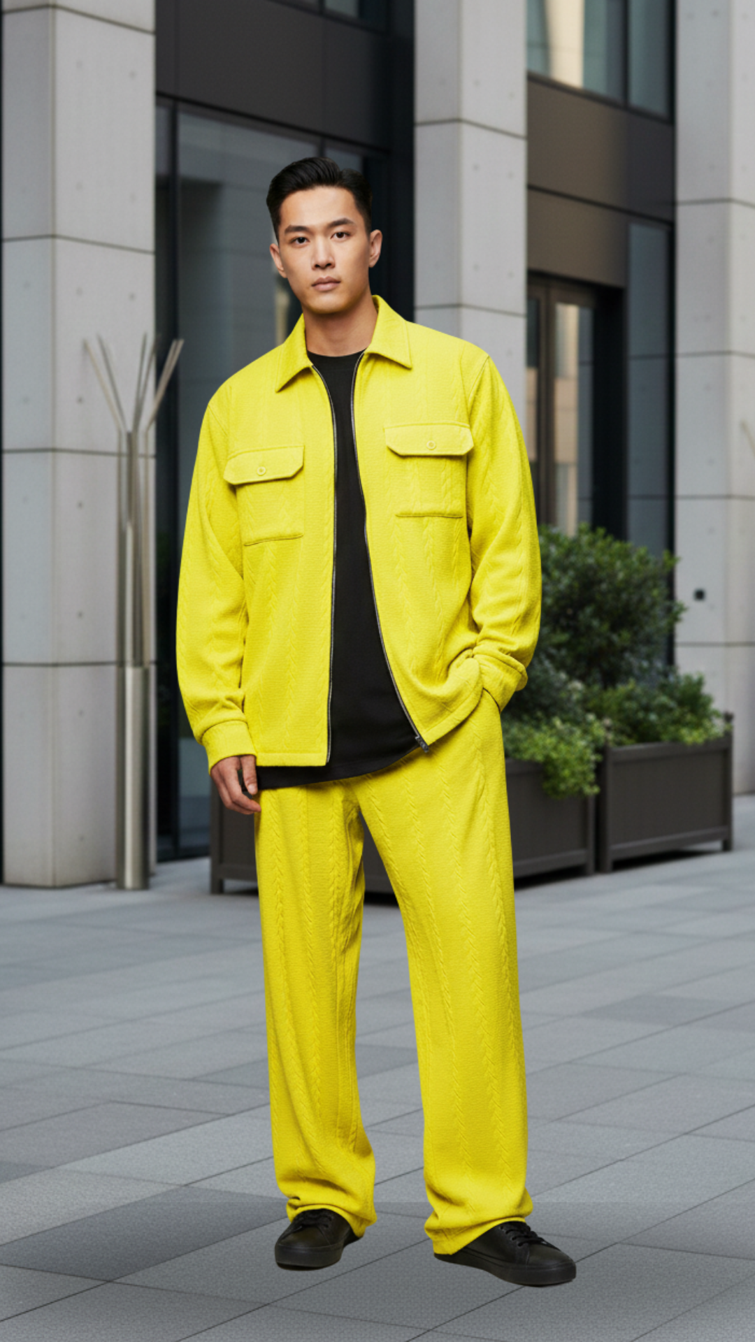 Neon Green Textured Oversized Heavy Duty Zipper Shacket &Trackpant Co-ord Set