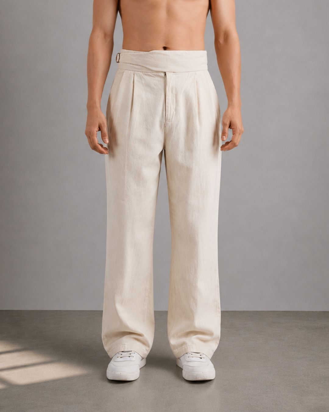 Off-White Premium Denim Gurkha Trousers with Double Pleated Front