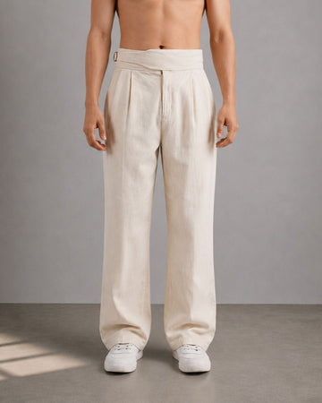 Off-White Premium Denim Gurkha Trousers with Double Pleated Front